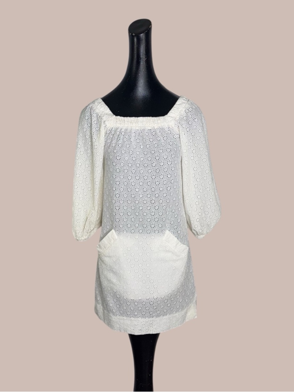 BCBGMaxazria White Eyelet Square-Neck Tunic Dress